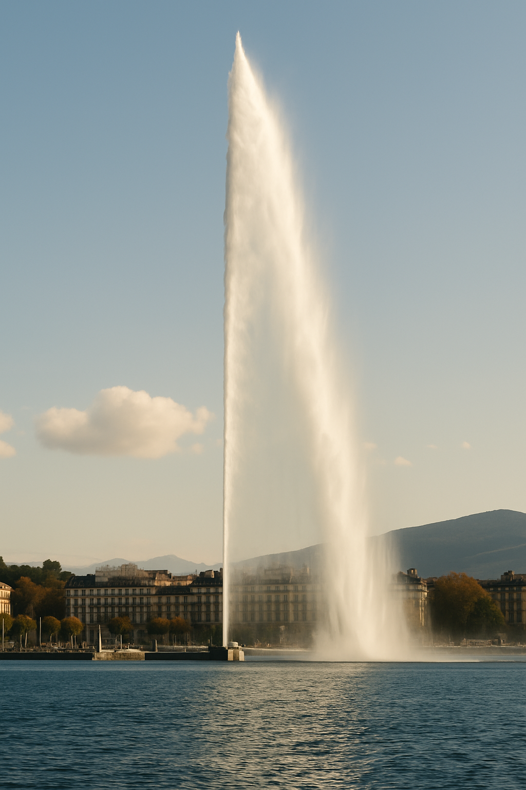 Vue sur le lac de Genève et le Jet d’eau, symbole de l’élégance et de l’origine suisse de Sense Geneva.